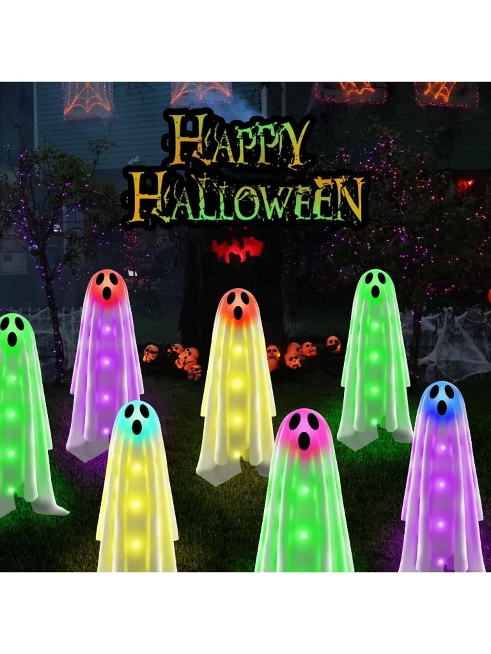 6Pack Solar Cloth Ghost Lights Spooky Outdoor Front Porch Halloween Party Decor